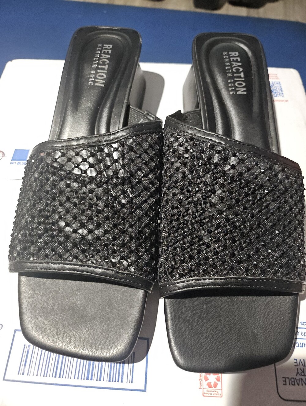 Kenneth Cole Black Mesh Slip-On Mules